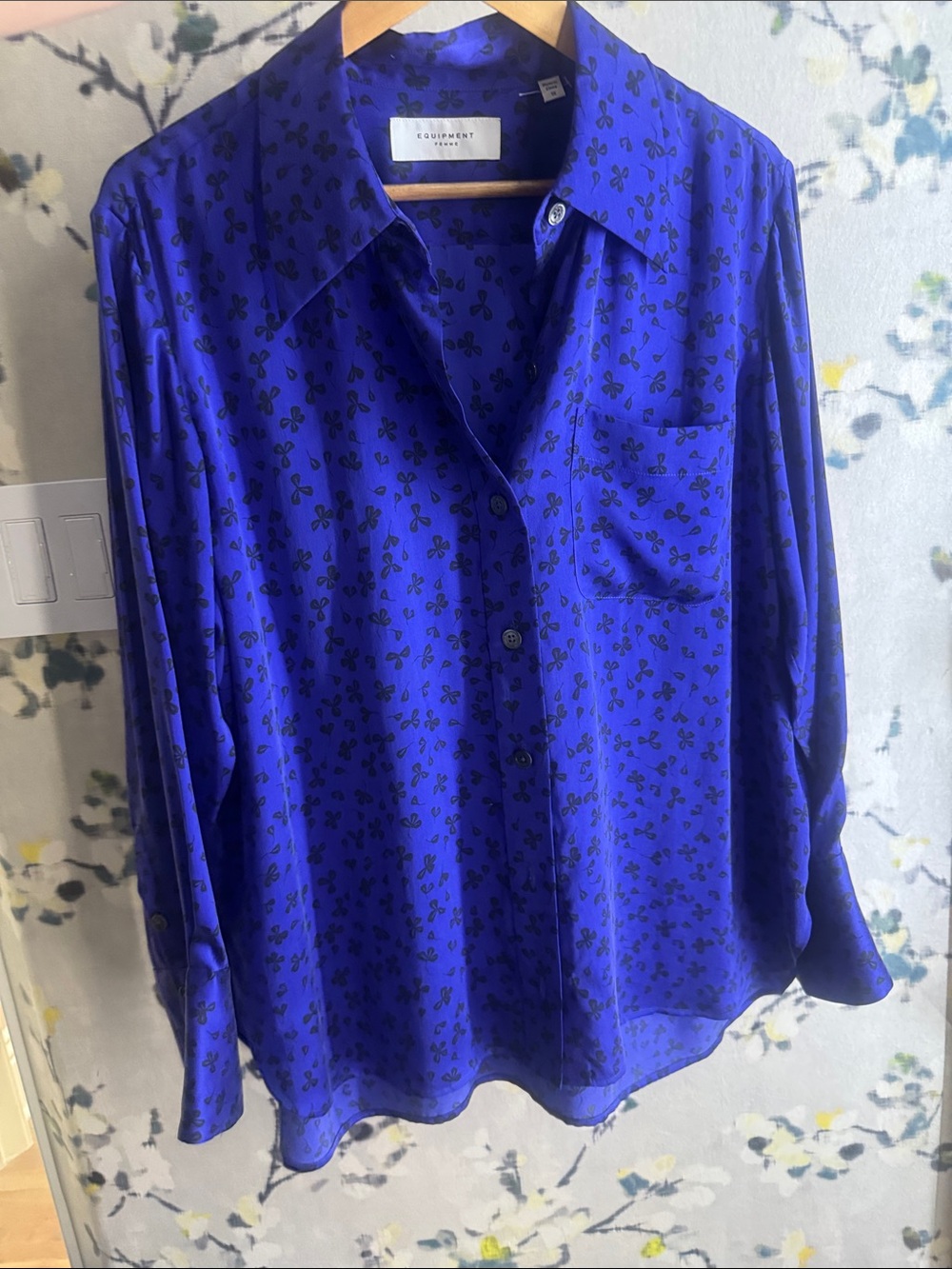 Royal Blue Button-Down Shirt with Black Print